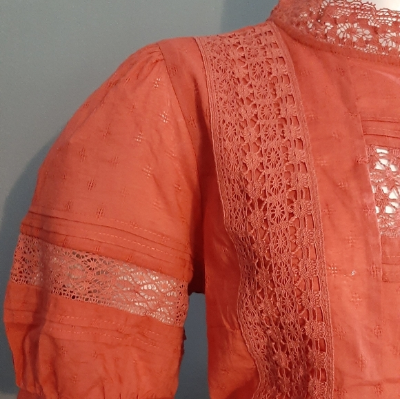Universal Thread Rust Lace Puff Sleeve Blouse - Picture 9 of 16